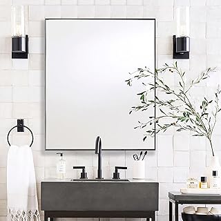 24 x 32 Inch Rectangle Wall Mirror, Aluminum Frame Rectangular Mirror for Bathroom, Vanity, Bedroom, Living Room, Entryway, Wall Mounted Horizontal or Vertical, Black
