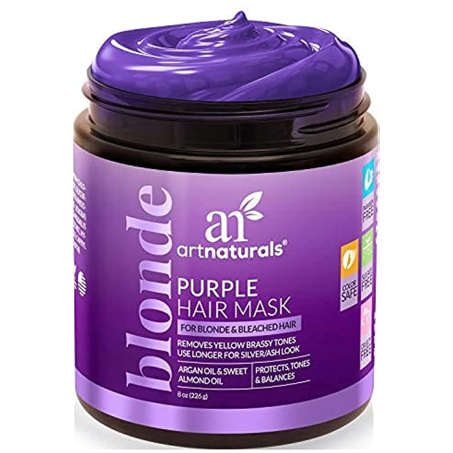 Artnaturals Purple Hair Mask for Blonde, Silver & Platinum Hair - Removes Yellow Brassy Color, Repairs Dry & Bleached Hair - Deep Conditioning Treatment Hair Moisturizer - Sulfate Free (8 Oz/226g)