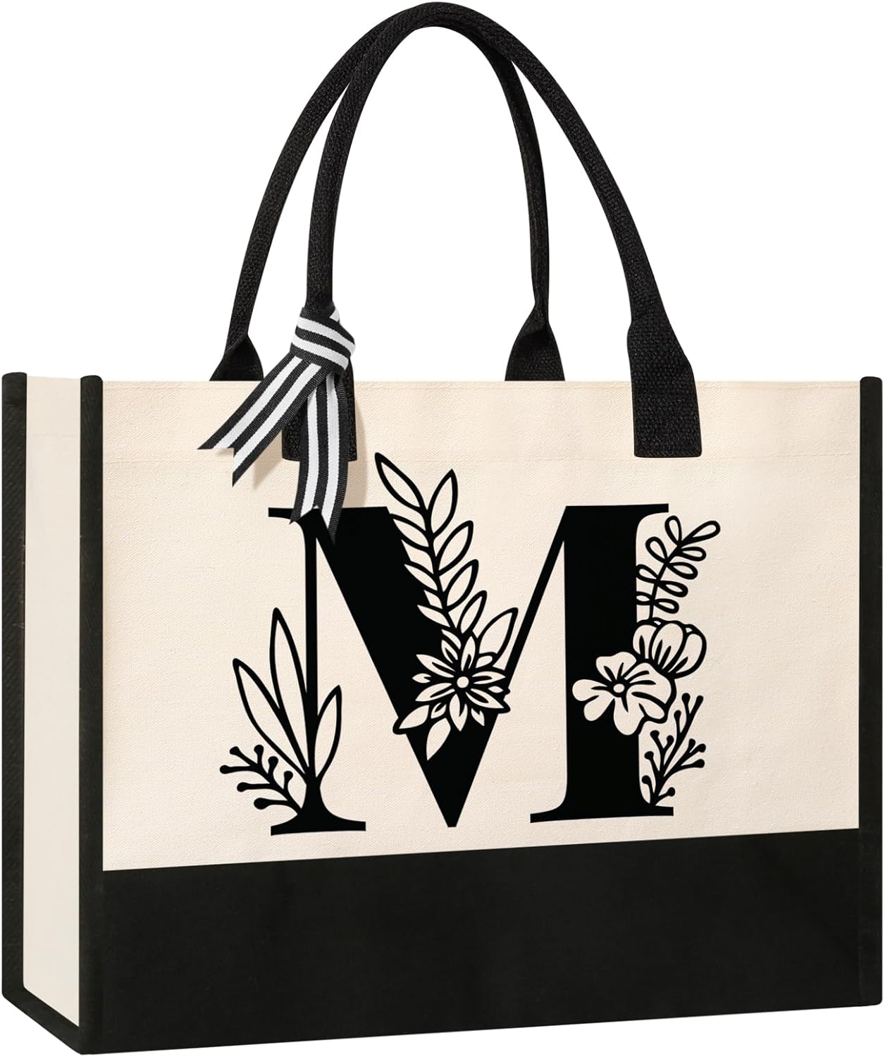 Personalized Initial Canvas Tote Bag, Cosmetic Bags, Suitable for Birthday, Wedding, Beach, Holiday, Great Birthday Gifts for Women, Mom, Teachers, Nurses, Best Friends, Bridesmaids (M)