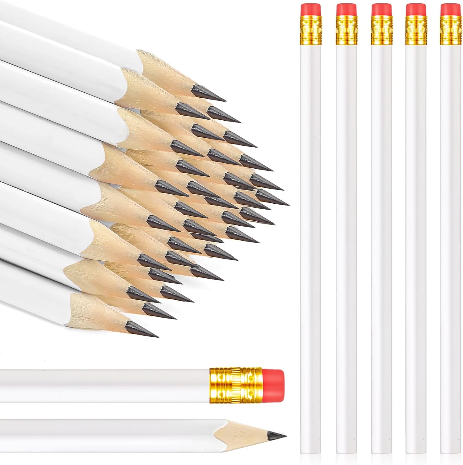Tinlade 50 Pcs Triangular Grip Pencils Wood Wedding Pencils HB Graphite Pencil Pack Eraser for Back to School Drawing Sketching Bridal Shower Office Supplies(White)