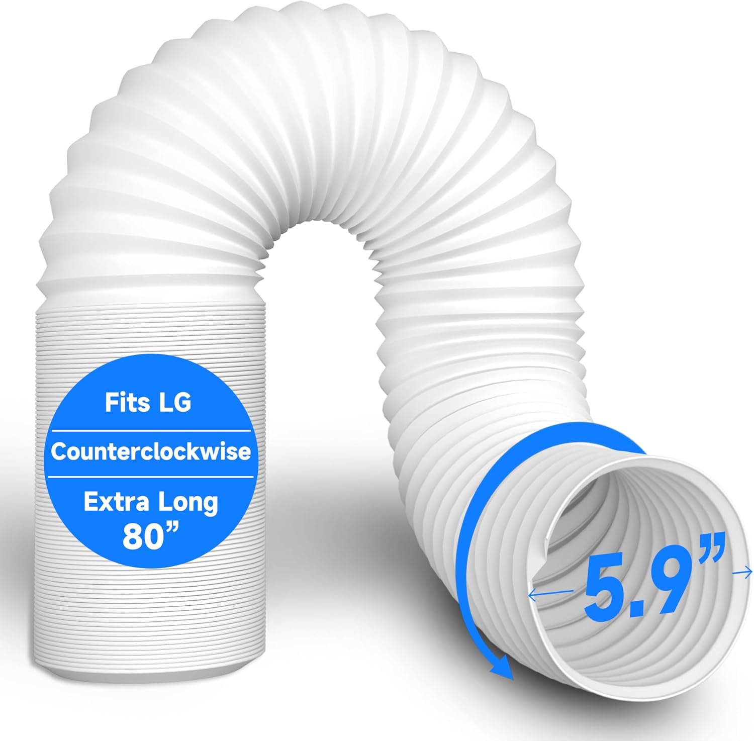 Portable Air Conditioner Hose 5.9 Inch, Counterclockwise Portable AC Exhaust Hose Length to 80 Inch Universal Flexible Thread Air Conditioner Parts Compatible with Haier, LG, Delonghi