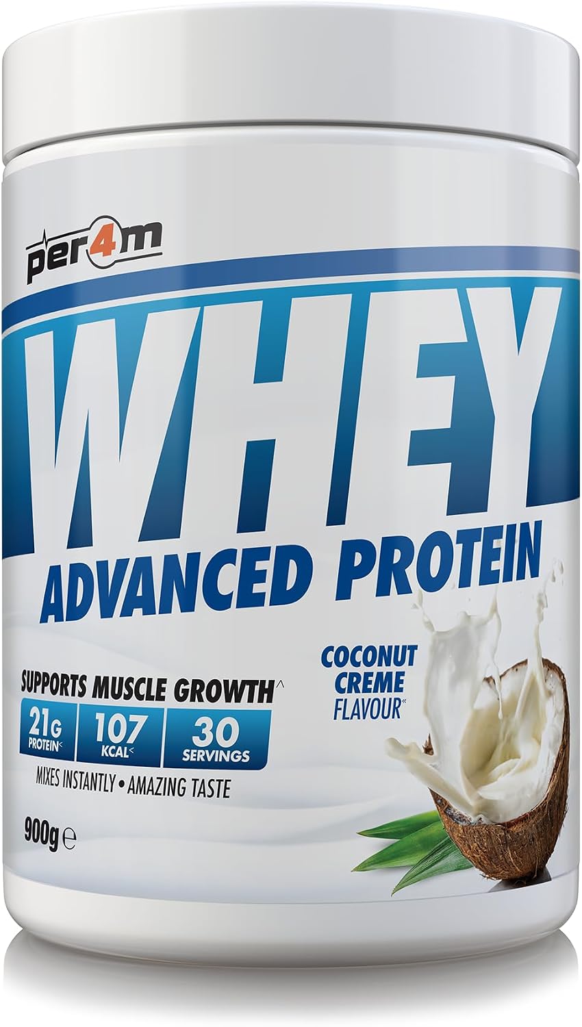 per4m Protein Whey Powder | 30 Servings of High Protein Shake with Amino Acids | for Optimal Nutrition When Training | Low Sugar Gym Supplements (Coconut Creme, 900g)
