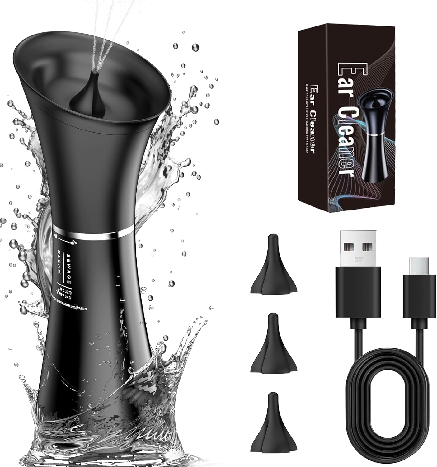 Oleswer Ear Wax Removal Kit, Electric Ear Cleaning, 2in1 Water Tank, 4 Pressure Settings - Ear Irrigation Flushing System Safe and Effective,Ear Syringe Tool,Black