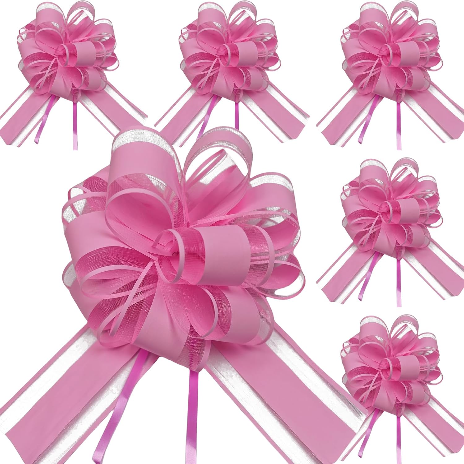 6pcs 7inch Large Pull Bows Wrapping Pull Bow Ribbon Pink,Pink Ribbon Pull Bows Gift Wrap Bows for Gift Wrapping Baskets Wedding,Valentine's,Birthday Gift,Christmas,Flower,Car Wrapping Bow Pull Bows