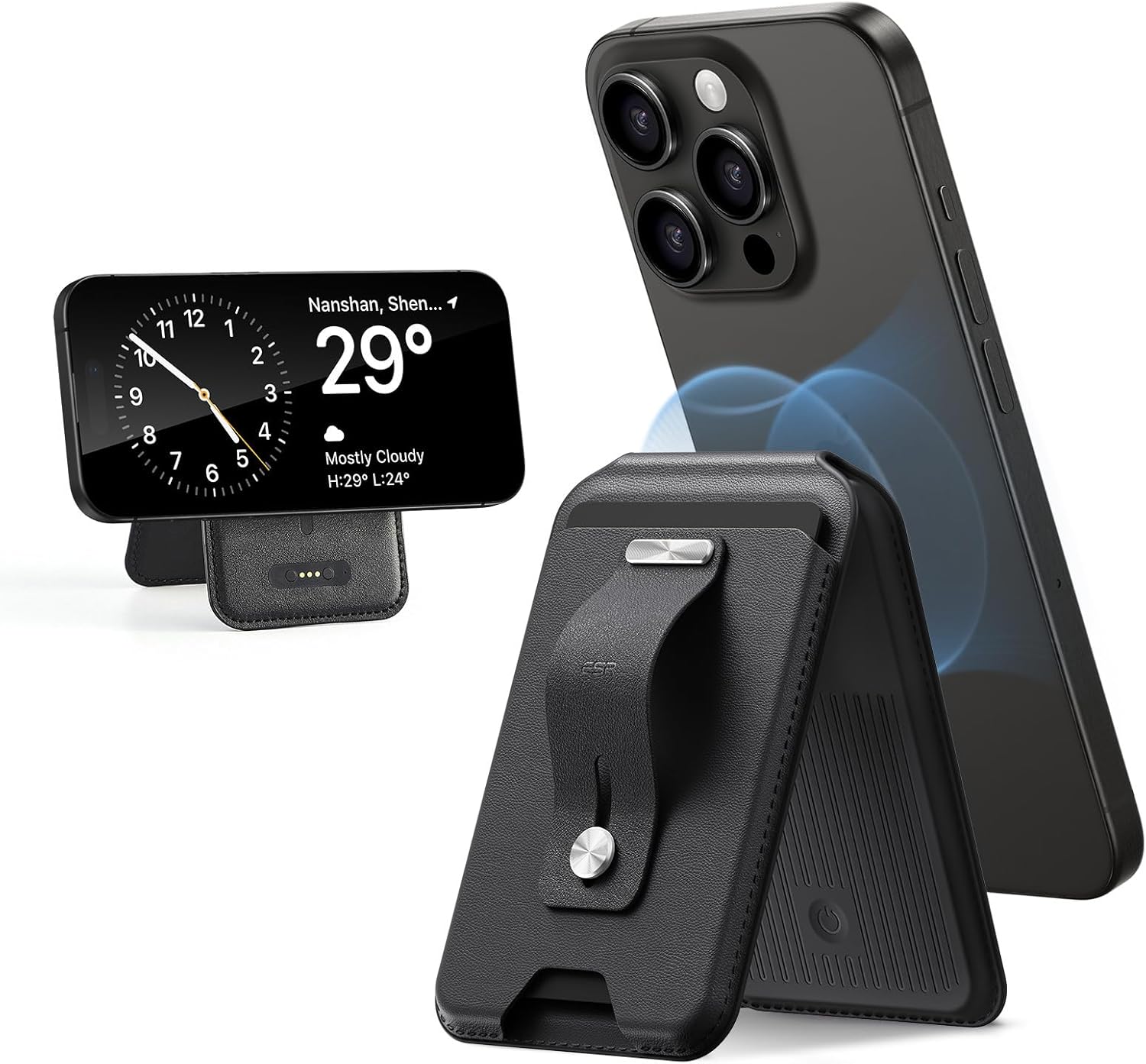 ESR for Magsafe Wallet with Full Find My Functionality, Magnetic Geo iPhone Wallet, Up to 3,000g Magnet Strength, Card-Holder with Adjustable Stand, for iPhone 16/15/14/13/12 Series, Black