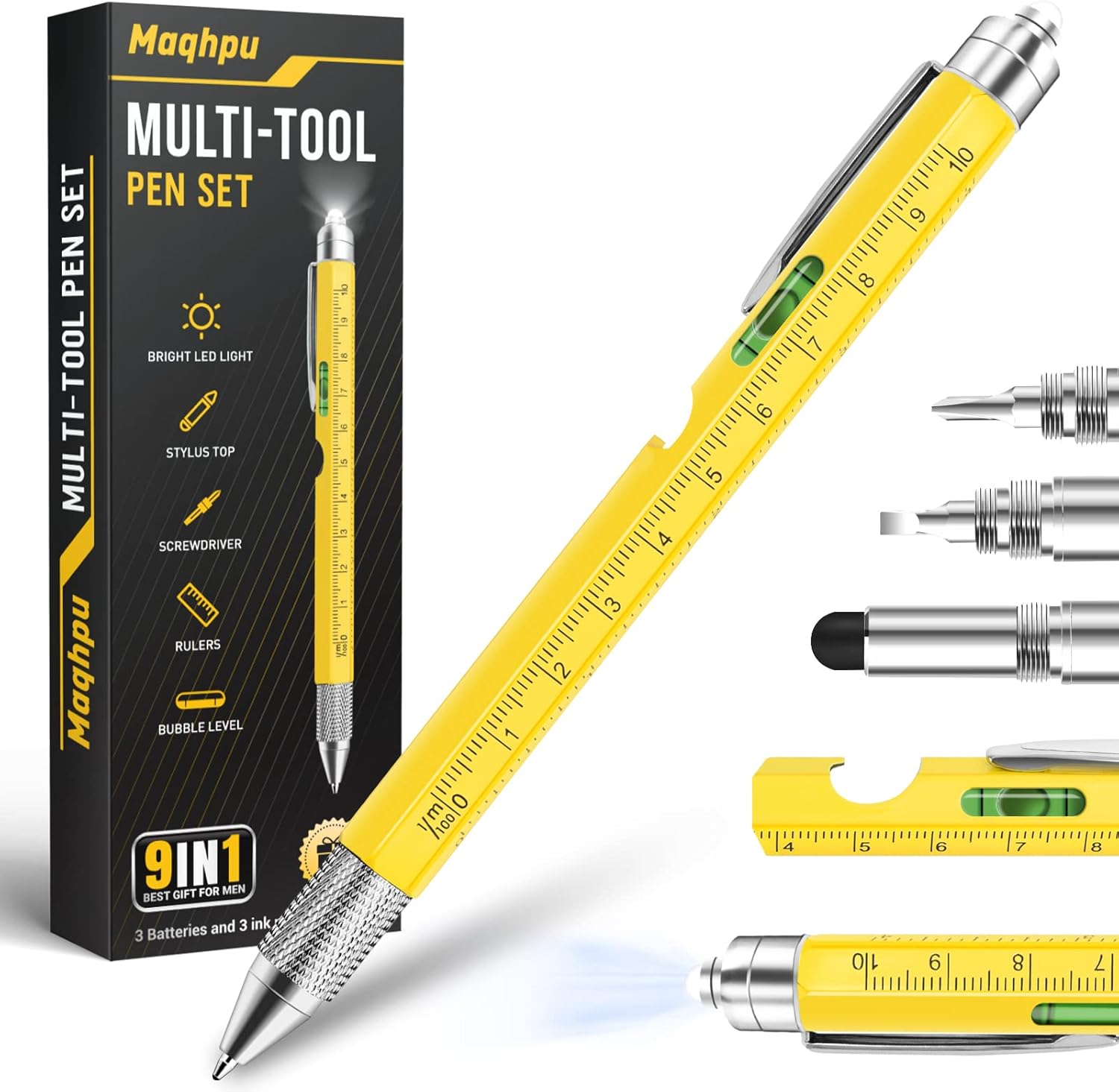 Maqhpu Stocking Fillers, Gifts for Men Dad Gifts, Birthday Gifts for Men, 9 in 1 Multi Tool Pen Gadgets for Mens, Mens Gifts for Dad, Secret Santa Gifts