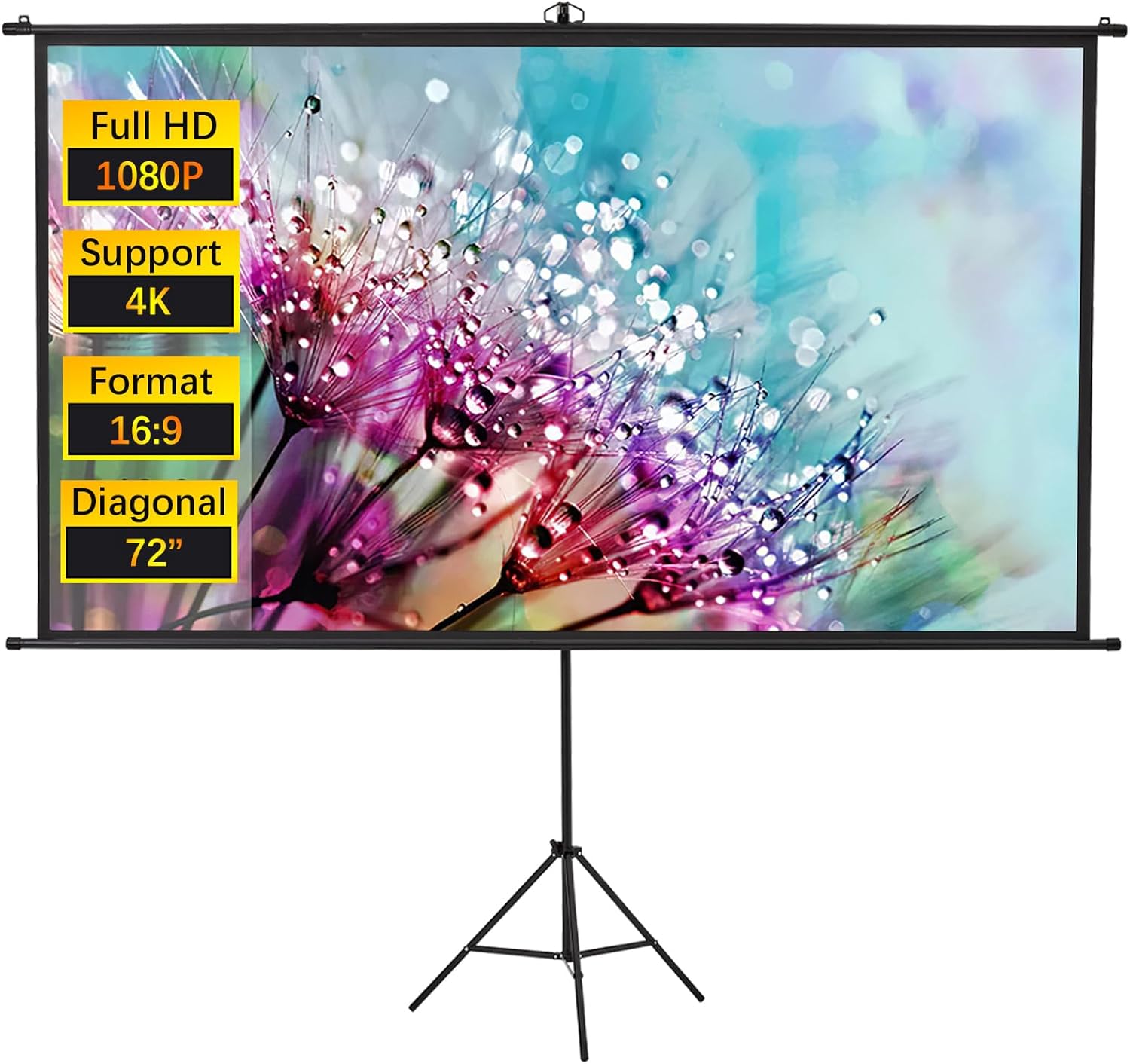 INMOZATA 72 inch Projector Screen and Stand/Wall/Ceiling Projection Screen Outdoor Indoor with 16:9 Ratio Matte White Screen & Ambient Light Rejecting Movie Screen for Garden Camping Home Theater