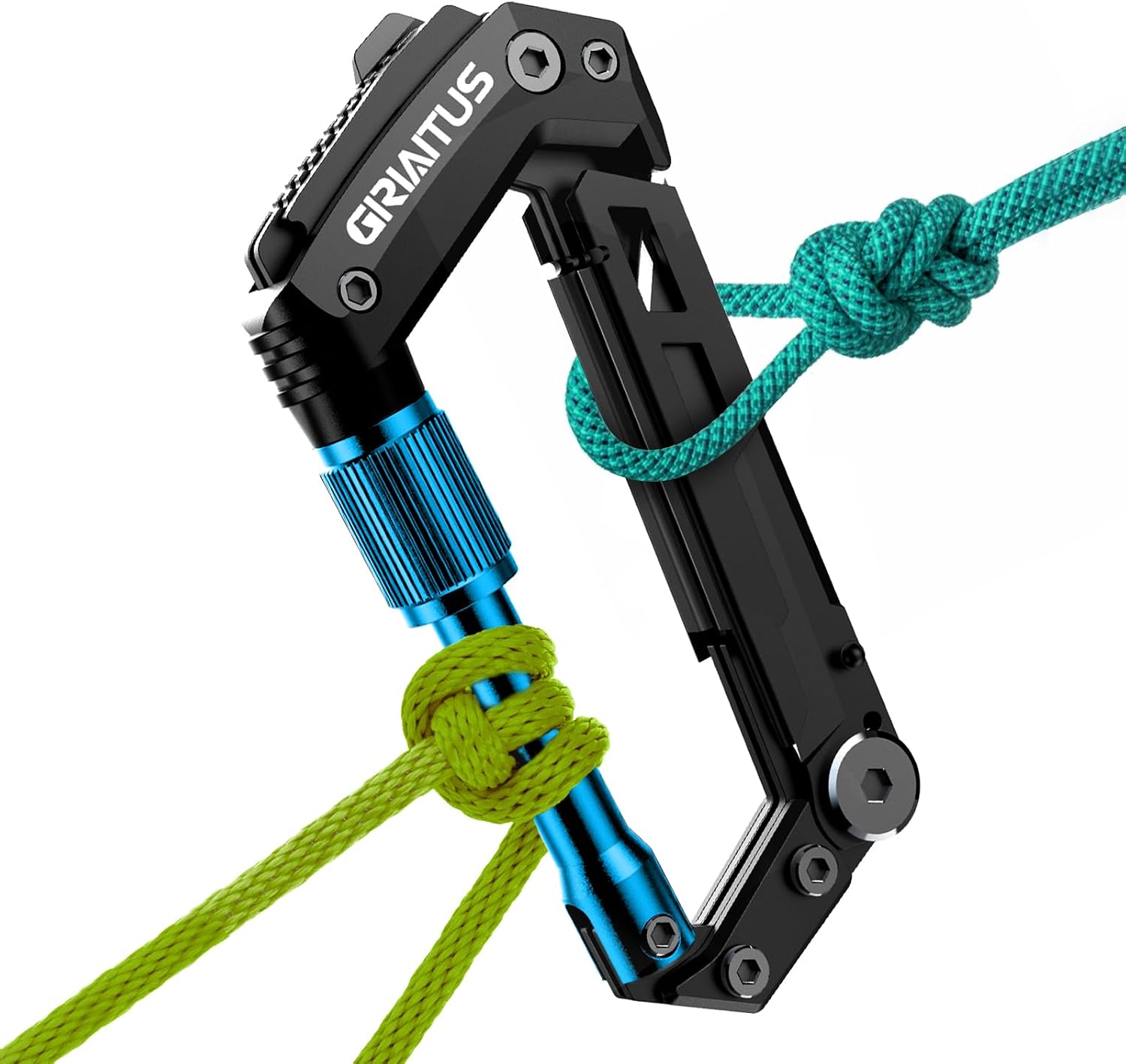 Carabiner Multitool with Pocket Knives, EDC Carabiners, for Camping (Blue)