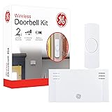 GE Wireless Doorbell Kit,Battery-Operated Receiver,1 Push Button door bell,2 Melodies,4 Volume Levels doorbell chime,classroom doorbell,150 Ft Range,Mountable,White,19247
