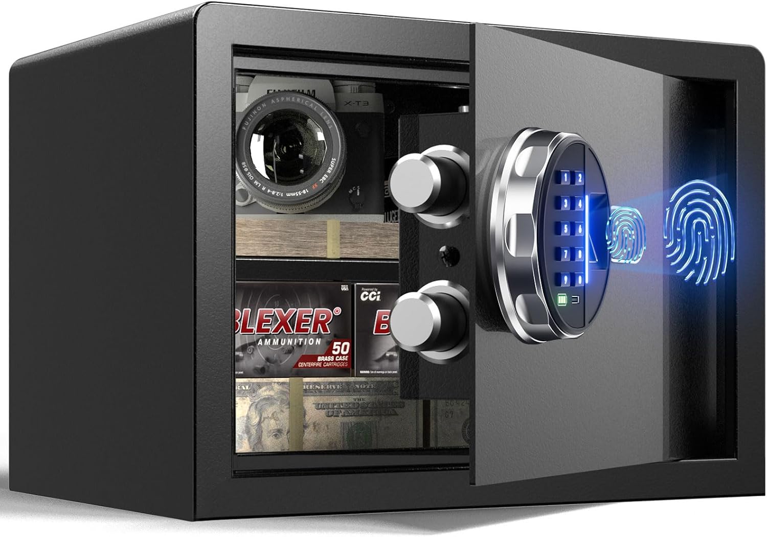 Grimtron Smart Biometric Safe - (14 litres) Fingerprint Lock Box with Silent Mode, Backlit Keypad and LED Light, Small Caja Fuerte with Anti-Rust and Anti-Theft