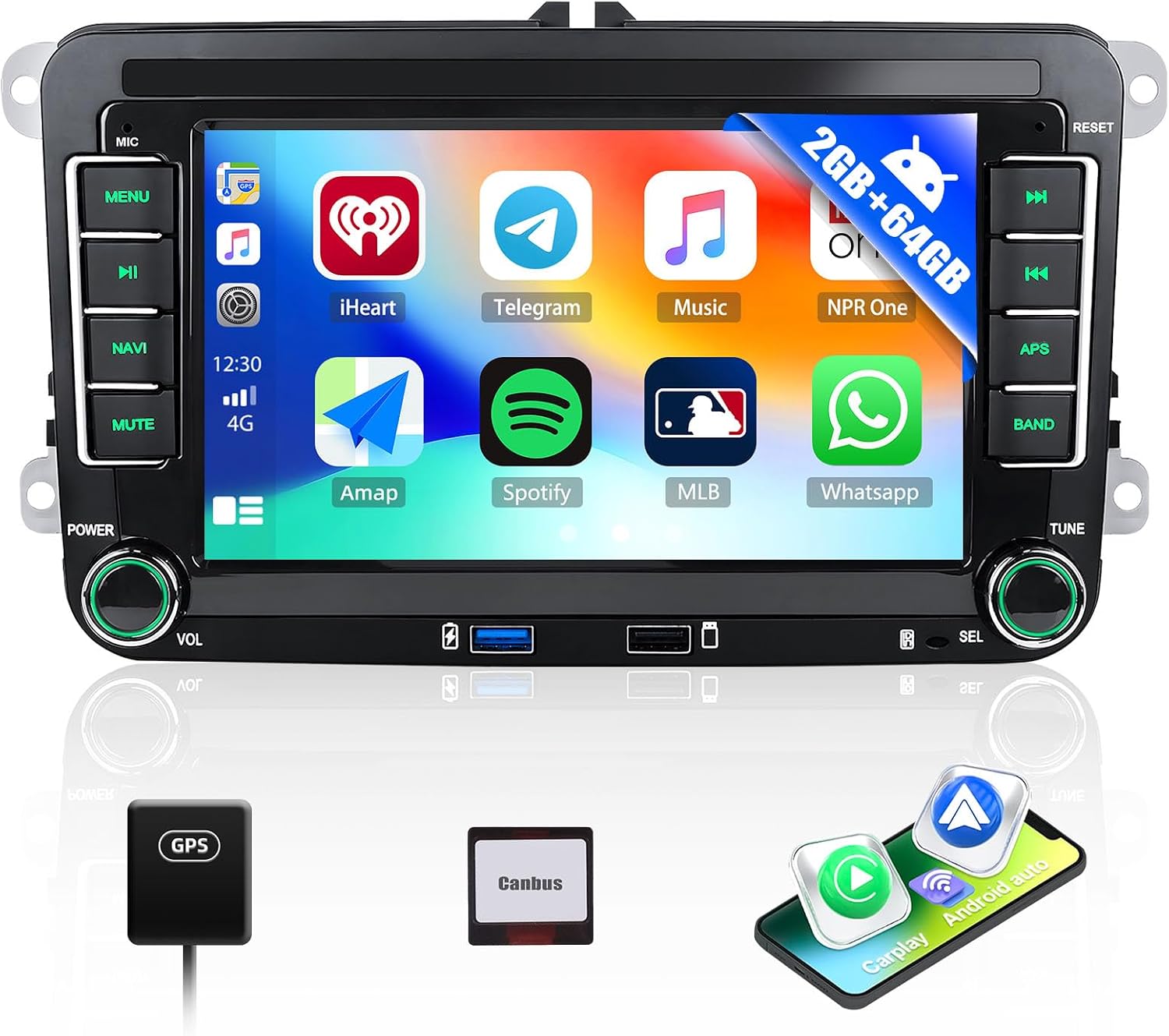 CAMECHO 2G+64G Android 13 Car Stereo for VW Polo Caddy Tiguan Transporter T5 Golf 5 6 Skoda Octavia Seat with Wireless Carplay Android Auto, 7" Touch Screen Bluetooth Car Radio with GPS WiFi FM USB