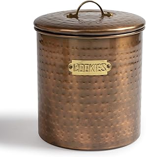 NuSteel Hammered Stainless Steel JAR, Cute Container, Decorative Kitchen Food Storage Holder for Cookies, Biscuits, and Baked Treats, with Rubber Seal lid, Copper Antique