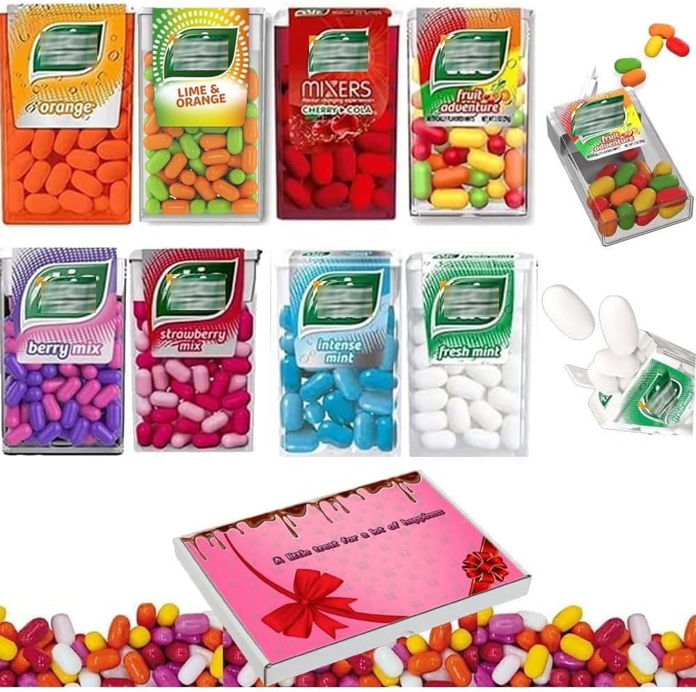 8 x MIXED TICC TACC MINT FLAVOURS COLLECTION BOX - (8 FLAVOURS) FRESH MINT,INTENSE MINT,ORANGE,STRAWBERRY MIX,BERRY MIX,FRUIT ADVENTURE,LIME & ORANGE,MIXERS CHERRY
