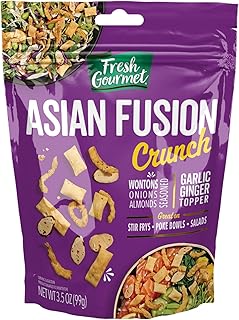 Fresh Gourmet Asian Fusion Crunch - 3.5oz Pouch, Single | Garlic Ginger Wontons, Crispy Onions, Sliced Almonds | Elevate Salads, Poke Bowls, Stir-frys