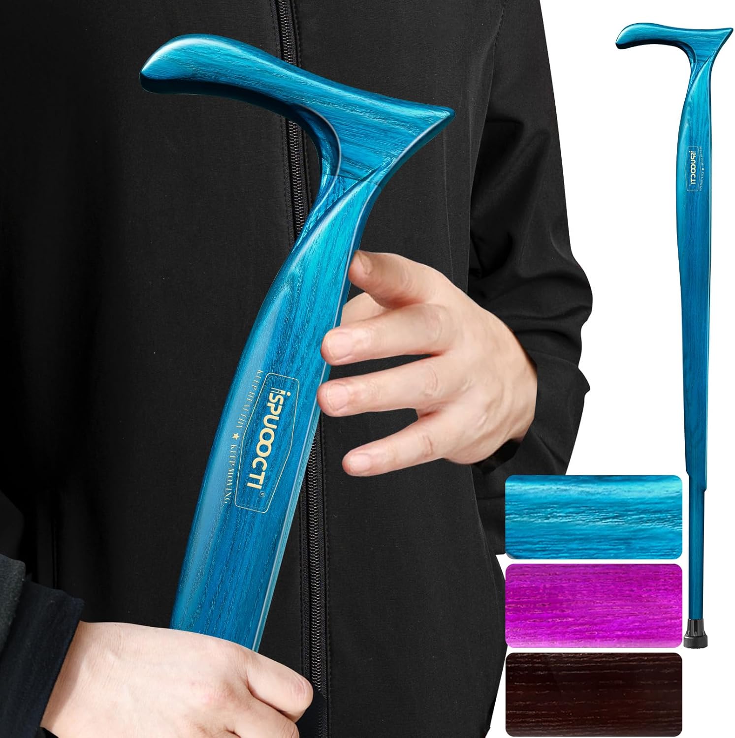 Wooden Walking Cane for Men and Women -Natural Solid Wood, 3 Rubber Tips, Heavy Duty, with Travel Bag- Wooden Walking Stick, Ergonomic Canes for Seniors Unisex Walking Canes