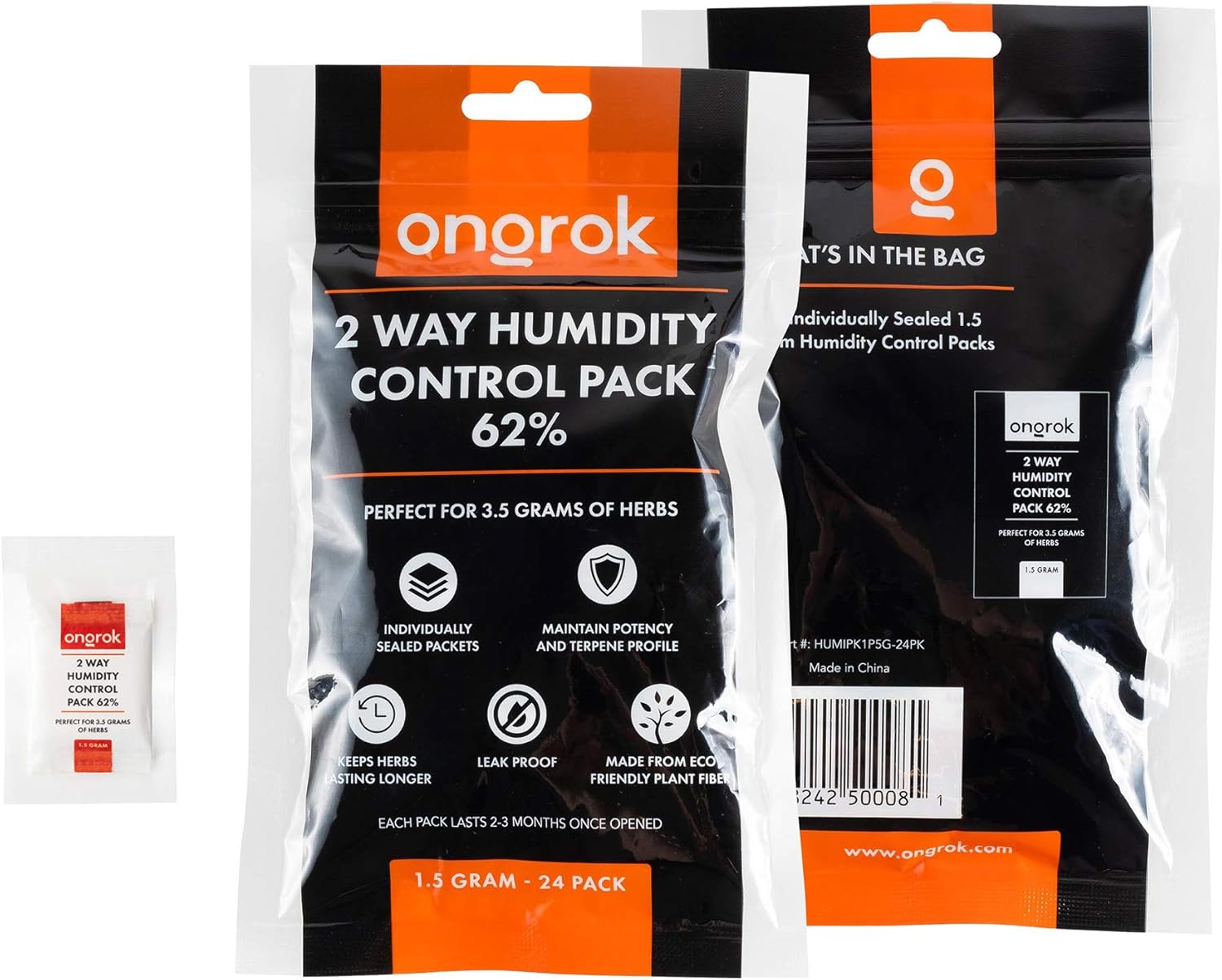 ONGROK 2 Way Humidity Control Packets, 62% RH, Each Pack Good for up to 1/8 oz, 24 Pack