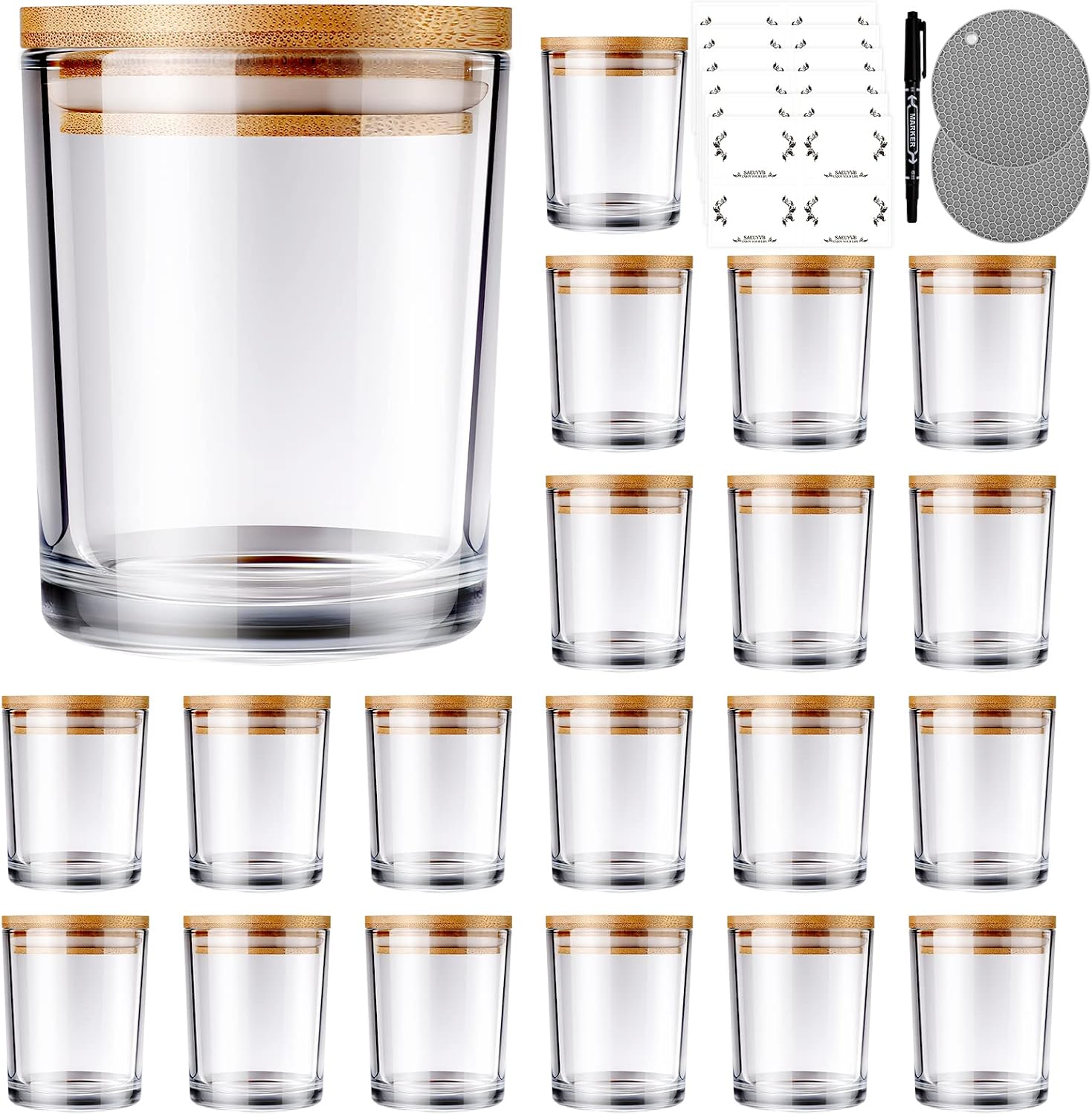 SAEUYVB 20 Pcs 6 oz Clear Glass Candle Jars with Bamboo Lids