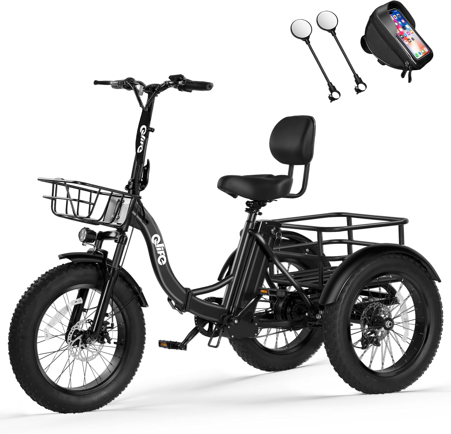Qlife Triker Plus Electric Bike, Peak 1200W Brushless Motor Electric Tricycle for Adults, 48V 13Ah Folding Ebike, Max 20MPH Up to 65 Miles, Bicycle, 20x4.0 Fat Tire E-Bike