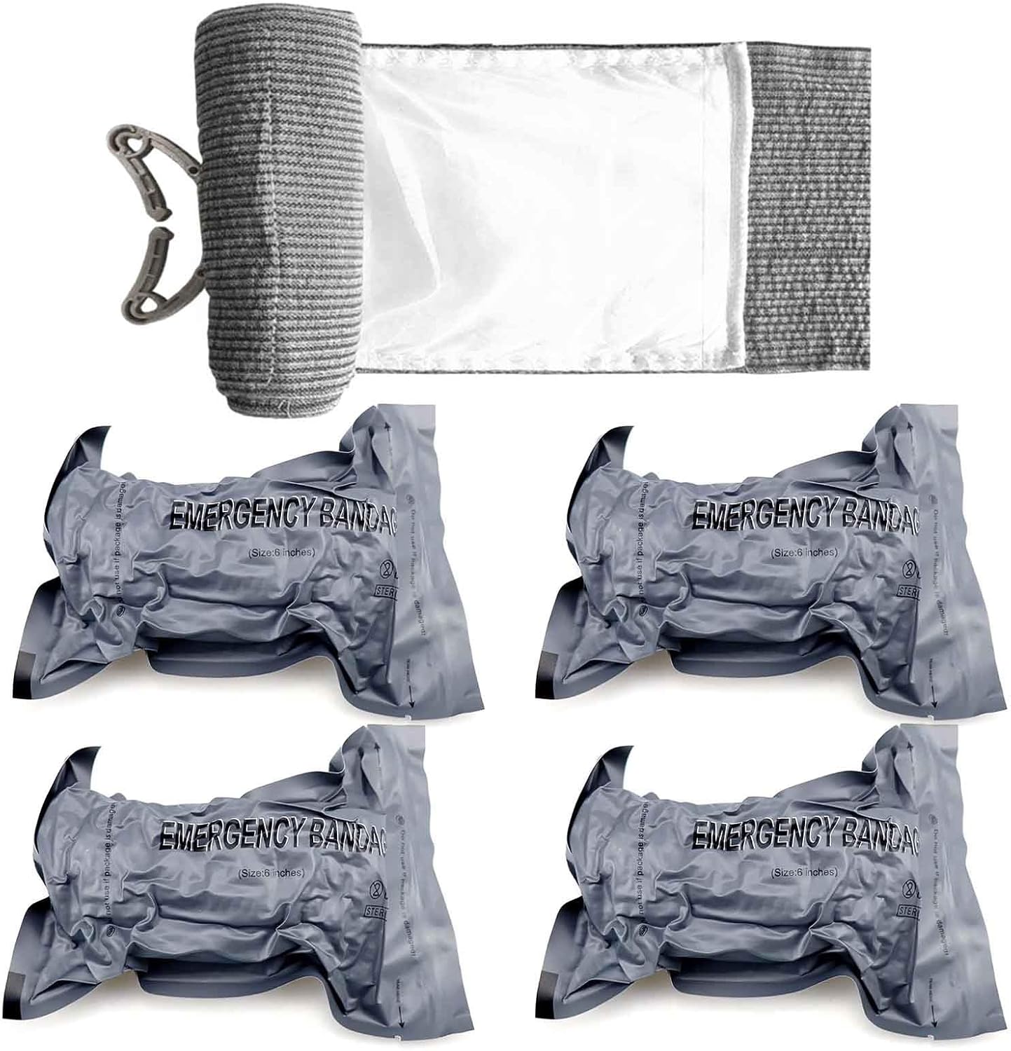 Israeli 6" Compression Bandage, Medical Grade Emergency Trauma Bandage for Bleeding Control Vacuum Sealed Tactical IFAK First Aid Kit for Emergency Situations - 4PCS
