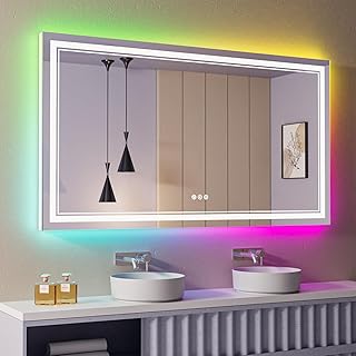 72x40 Inch RGB LED Bathroom Mirror with Lights, Color Changing RGB Backlit LED Mirror for Bathroom,Lighted Vanity Mirrors for Bathroom Wall, Dimmable, Anti-Fog (RGB Backlit+Front-Lit)