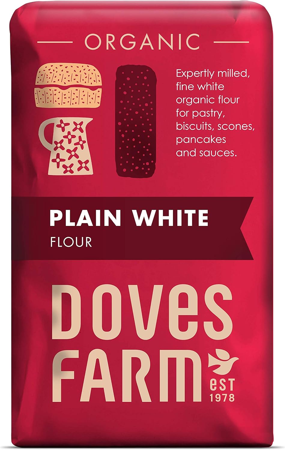 Doves Organic Plain White Flour 1kg (PACK OF 2)