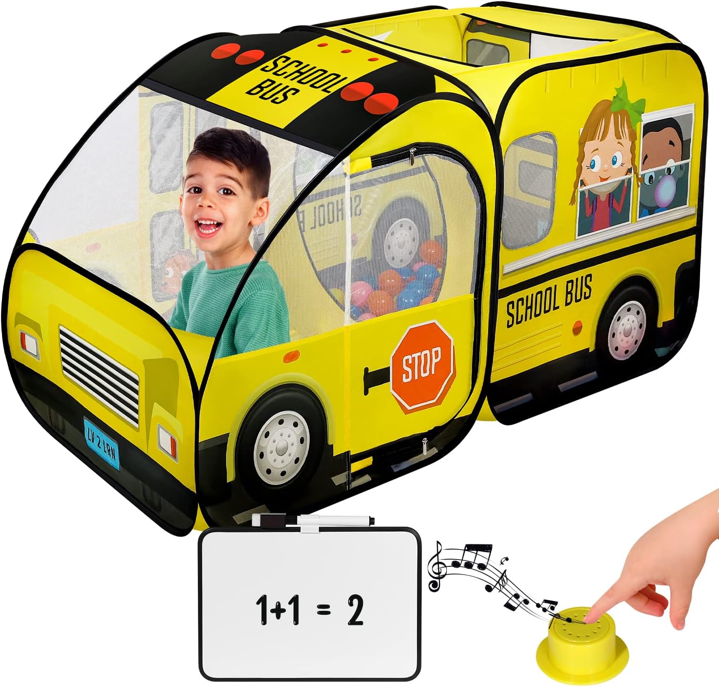 Kiddzery School Bus Pop Up Kids Play Tent - Tents with Sound Play Button for Toddler & Up - Girls and Boys Magic Wheels Bus for Indoor & Outdoor - Pretend Toy Playhouse - Playhouses for Toddlers
