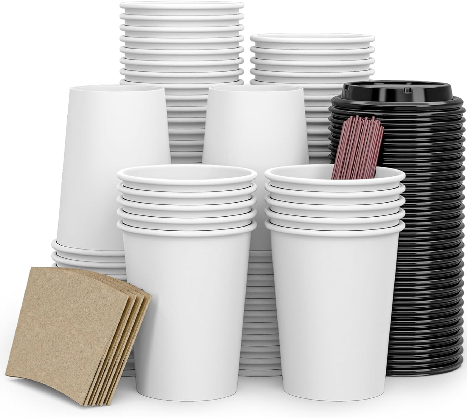 To Go Disposable Paper Coffee Cups,120 Pack with Lids,Sleeves,Straws,Hot/Cold Beverage Drinking Cup for Water,Juice,Coffee or Tea,Suitable for Home,Shops Cafes, 12 oz