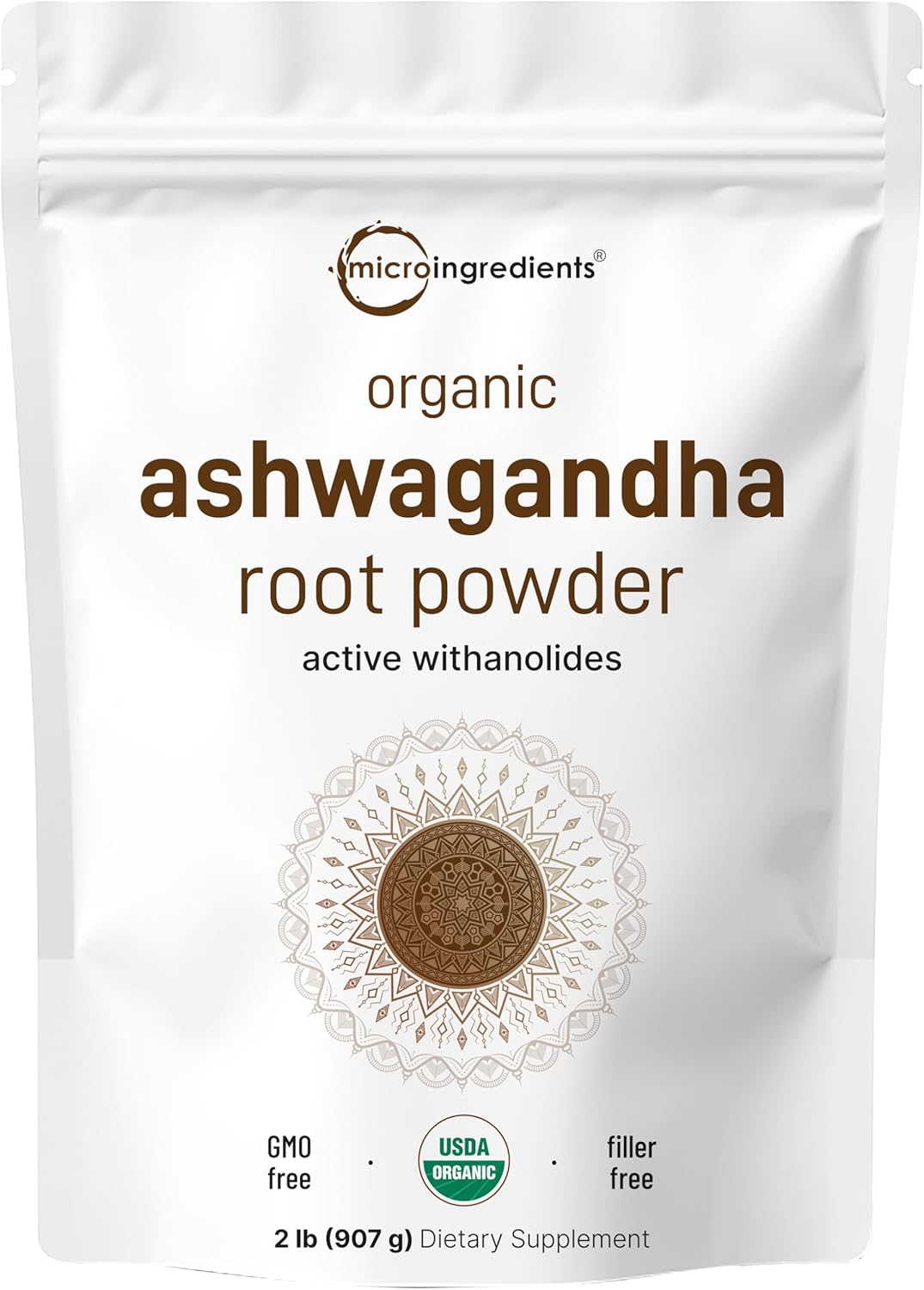 Micro Ingredients Organic Ashwagandha Root Powder | 2 Pound, No Filler, No Additives, Highly Purified | Active Withanolides, Adaptogenic Ayurvedic Herbal Supplements, No GMO, Gluten Free, India Origin