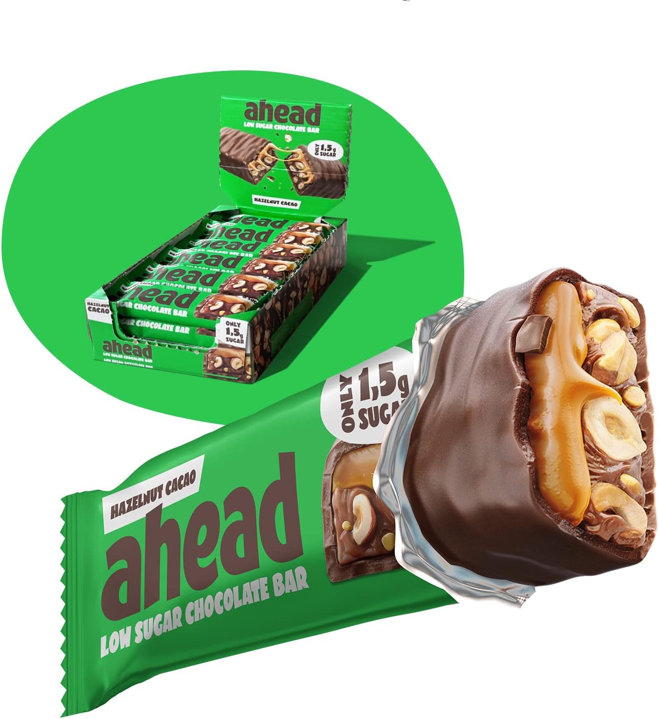 ahead | Keto Chocolate Bars – 18 x 35g – Hazelnut Cacao – Low Carb Sugar Free – 100% Natural with MCT-Fats – Keto Snacks & Healthy Snacks