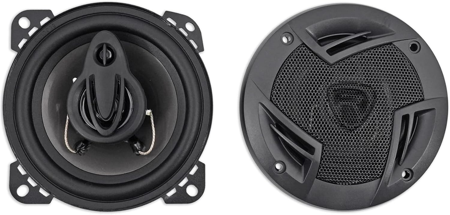 Rockville RV4.3A 4" 3-Way Car Speakers, 500W, 4 Ohm, Polypropylene Woofer, Butyl Rubber Surround, With Grilles, CEA Compliant, Perfect for Car Audio