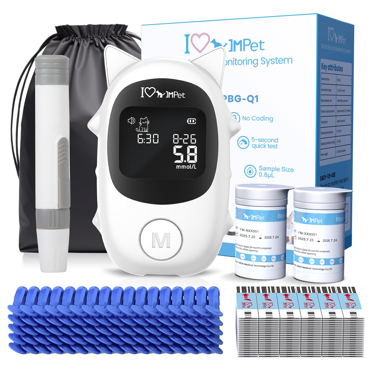 IMDK Blood Sugar Test Kit, Precision Blood Glucose Monitor Kit with 50 Glucometer Strips, 50 Top Lancets, 1 Lancing Device