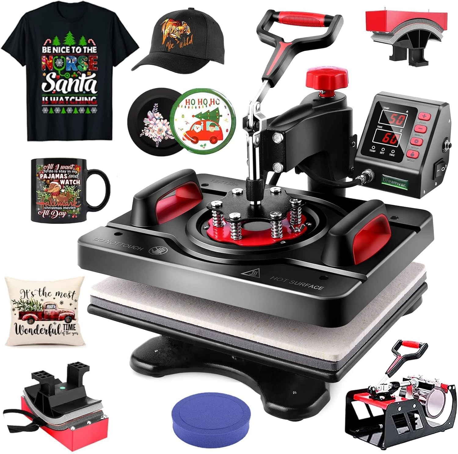 AKEYDIY Upgraded 5 in 1 Heat Press Machine Digital Combo Sublimation Heat Transfer Machine12 X 15" Swing Away Shirt Printing Sublimation Machine Digital Shirt Press Machine for Tshirt,Cap,Mug,Plate