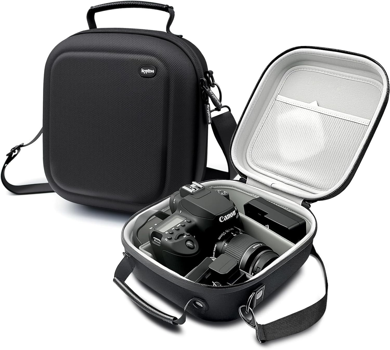 Krypthos Travel Camera Storage Case Compatible with Canon EOS Rebel T7/ R100/ R50/ 90D/ 2000D Nikon D7100/ D7500 Sony Alpha ZV-E10, Camera Protective Storage Holder Organizer Bag Carrying Bag