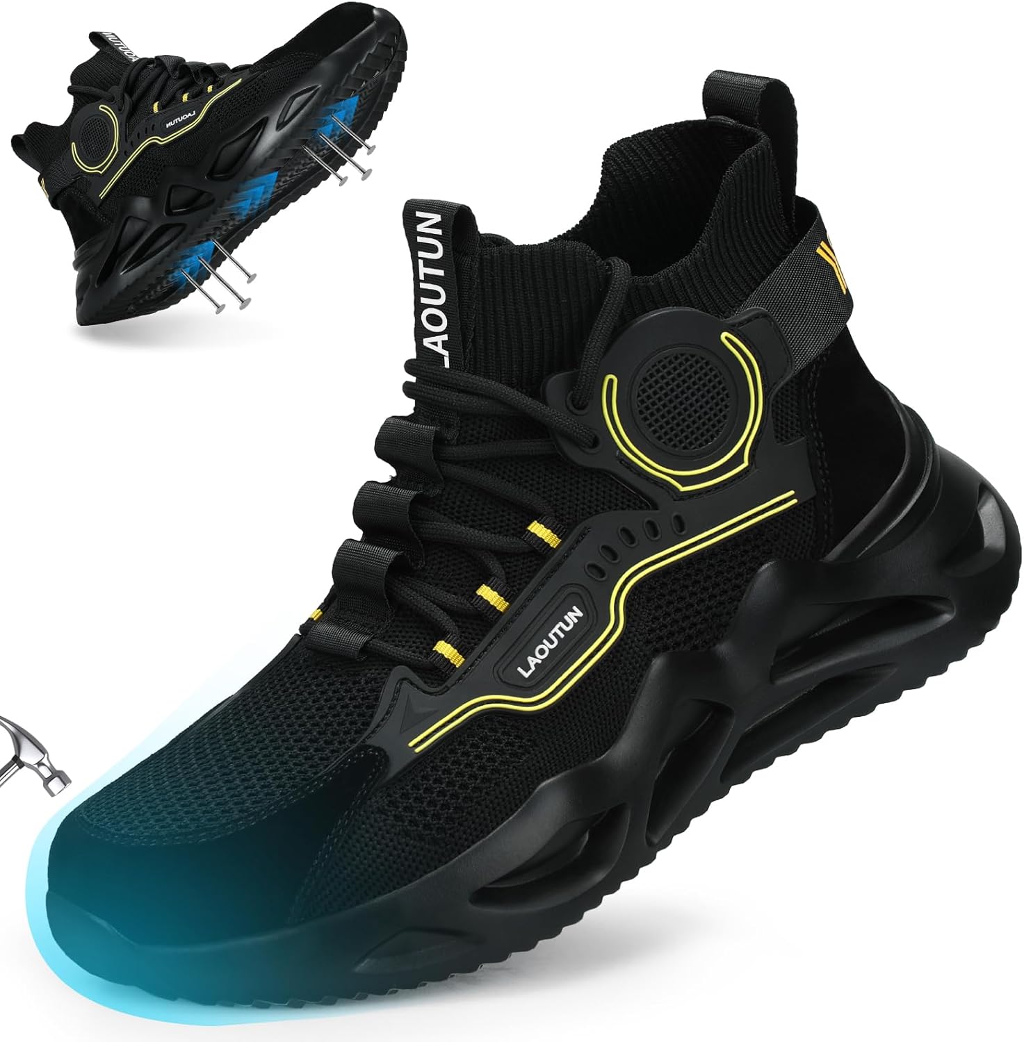 LAoutun Safety Trainers Men Womens Steel Toe Cap Trainers Mens Breathable Safety Shoes Lightweight Work Trainer Work Boots Construction Industrial Steel Toe Cap Boots