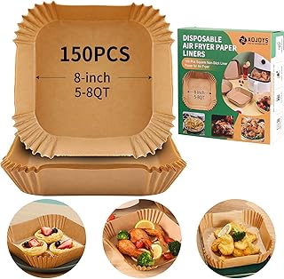 Air Fryer Liners Disposable Paper, 150 PCS Non-stick Parchment Paper, Air Fryer Disposable Liners For 5-8QT Air fryer, Oil-proof 8 Inch Airfryer Paper for Frying, Baking, Roasting Microwave (Square)