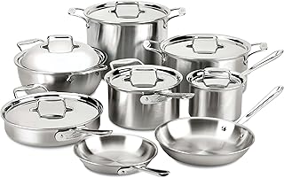 All-Clad D5 5-Ply Brushed Stainless Steel Cookware Set 14 Piece Induction Oven Broiler Safe 600F Pots and Pans Silver