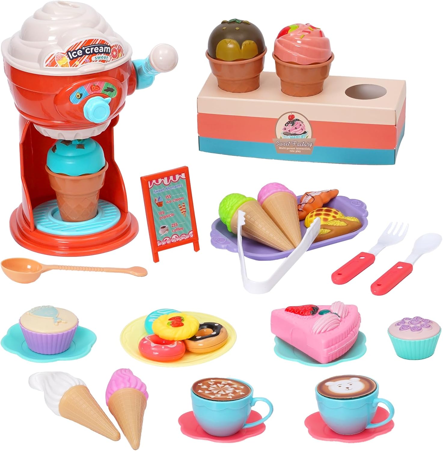 Ice Cream Maker Toys, Ice Cream Machine Toy, Pretend Playset with Food Accessories Role Play Game Kitchen Toys Gifts for Boys and Girls