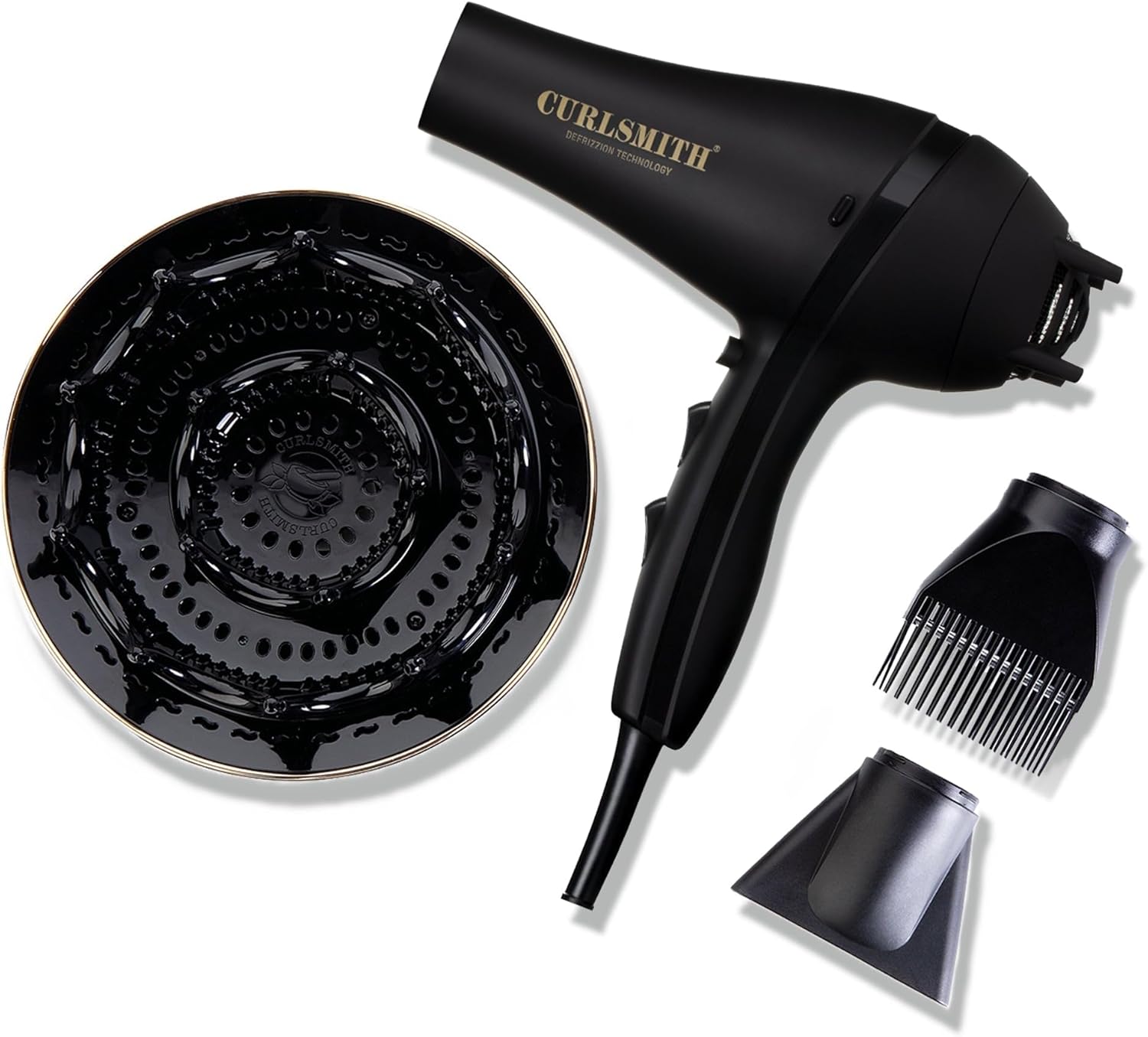 Curlsmith - Defrizzion Hair Dryer with Extra Large Diffuser, for Curly Hair, Reduce Frizz, 3 Speeds, 4 Heat Settings, Infared, Ceramic Heat for Fast Drying