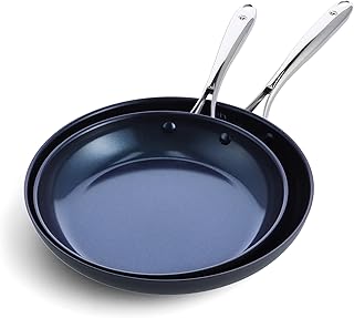Blue Diamond Cookware 10" and 12" Skillet Frying Pan Set, Hard Anodized Healthy Ceramic Nonstick PFAS & PFOA-Free, Dishwasher & Oven Safe, Even Heating, Metal Utensil Safe, Warp Control, Blue