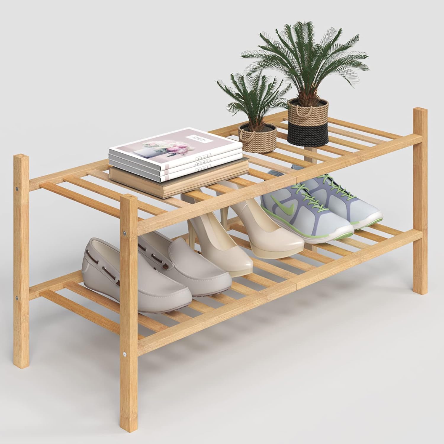 Z&L HOUSE 2-Tier Shoe Rack for Closet, Stackable Shoes Rack Organizer Free Standing Shoe Shelf for Entryway and Closet Hallway, Multifunctional Bamboo Rack in Different Combinations (2-Tier)