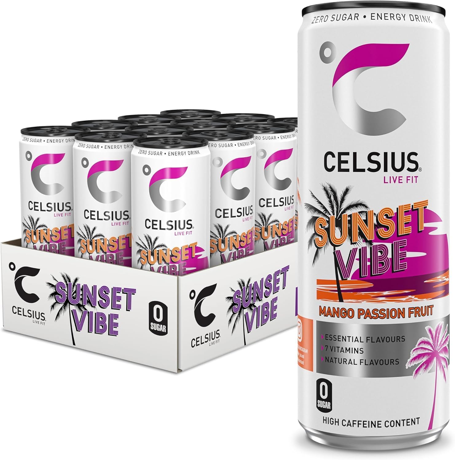 CELSIUS Sparkling Sunset Vibe, Refreshing Energy Drink, 355ml (Pack of 12)