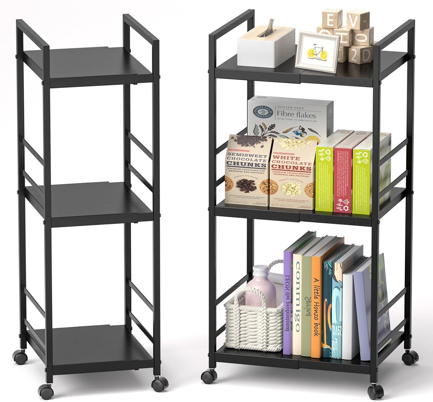3 Tier Metal Shelving Unit, Laundry Room Shelves Slim Rolling Storage Cart, Expandable Standing Shelf (Wide:10.5" to 17.5"), Multipurpose Utility Cart with Wheels for Bathroom Kitchen, and Laundry