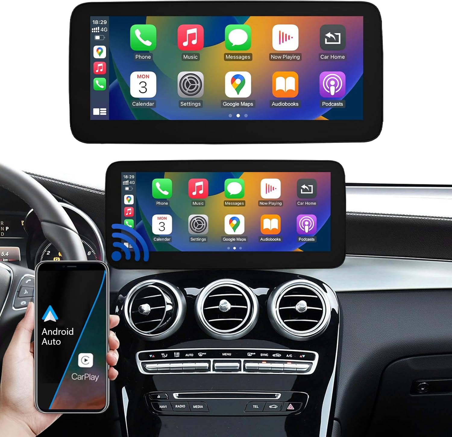Road Top 12.3 Inch Carplay Radio Touchscreen for 2015-2018 Mercedes Benz A/C/V Class GLA CLA W176 W246 C117 X117 X156 W447 with NTG 5.0, Support Wireless Carplay/Android Auto/Mirrorlink
