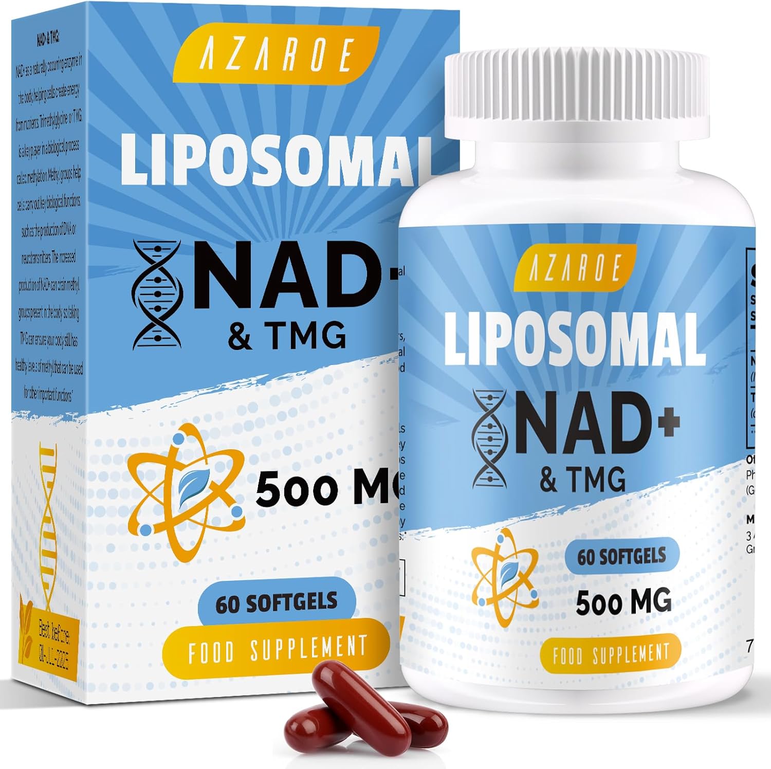 Liposomal NAD+ Softgels 500mg with TMG 250mg, More Efficient Than Nicotinamide Riboside, Supports Cellular Energy & Healthy Aging (60 Count (Pack of 1))