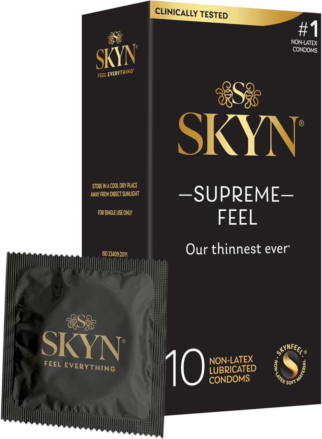 SKYN Supreme Feel Non-Latex Condoms, 10 Count, Ultra-Thin & Pre-Lubricated for a Natural, Smooth Fit