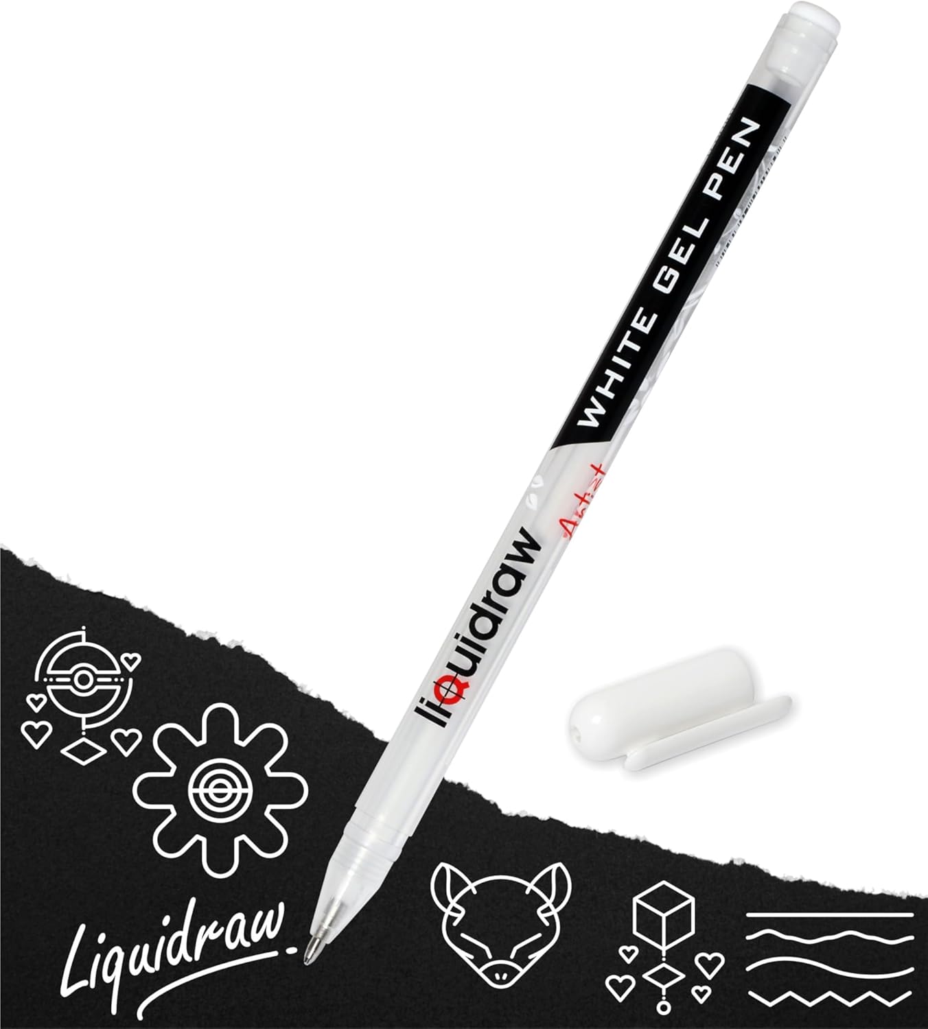 Liquidraw White Gel Pens For Art, Black Paper 0.8mm Fine Point Gel Pen For Artists, Highlights, Drawing, Writing & Sketching Designs