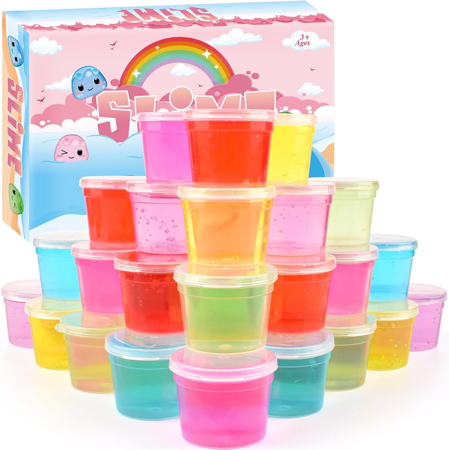 24 Pack Mini Slime,Clear Slime Party Favors,Non-Sticky, Soft & Stretchy Slime Kit for Classroom Rewards,Christmas Stocking Stuffers, Goodie Bag Stuffers,Easter Basket Stuffers for Kids Boys Girls