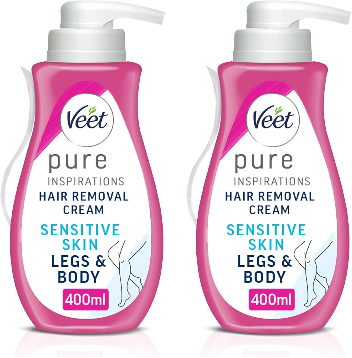 Veet Pure Hair Removal Cream Legs & Body Sensitive Skin 1 Spatula Long Lasting Smoothness Hydrates of Exfoliates Least Number Ingredients Packaging may vary (400ml (pack of 2))
