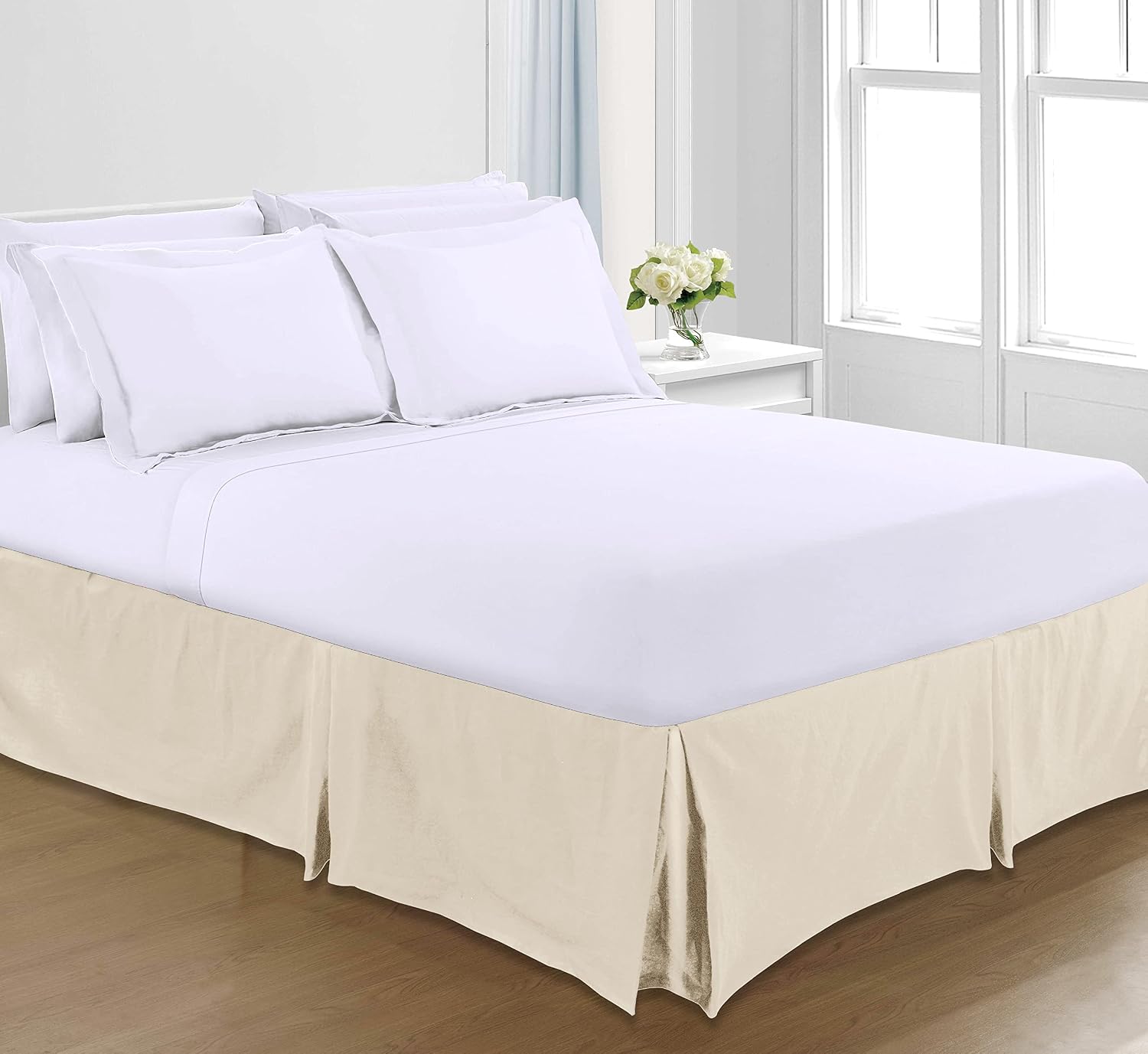 Sapphire Collection PLAIN DYED POLY COTTON PLEATED PLATFORM BASE VALANCE SHEETS (Single, Latte)