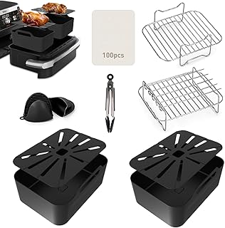 7 Pcs Air Fryer Accessories for Ninja Foodi 11QT DualZone FlexBasket Air Fryer, Air Fryer Silicone Liners & 18/8 Stainless Steels Rack for 11-QT Air Fryer